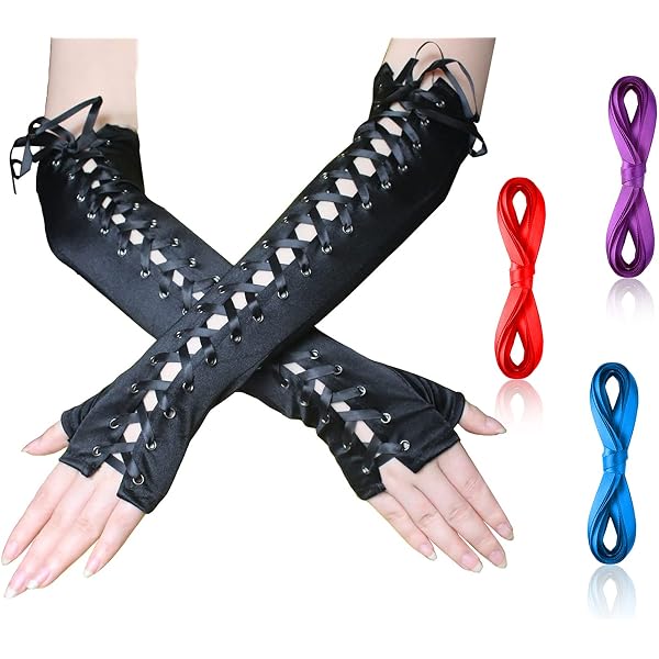 Amazon.com: Skeleteen Fingerless Lace Up Gloves - Long Black